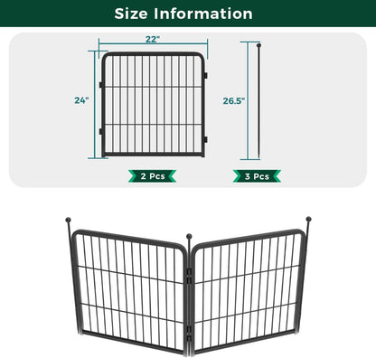 FXW Garden Fence Outdoor for The Yard – 24in(H) x 3.8ft(L) Heavy Duty Metal Animal Barrier for Dog and Rabbit, Decorative Dog Fence, 2 Panels, Black