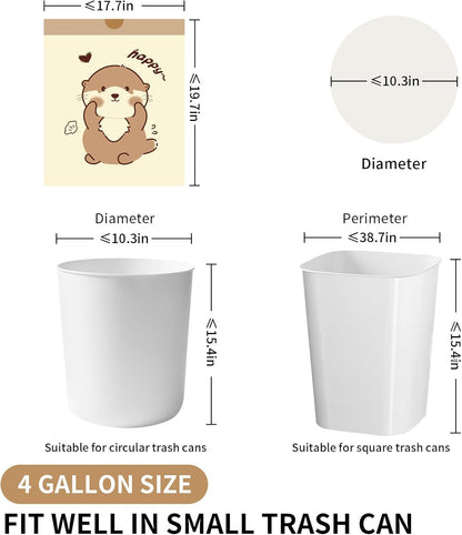 VOK 4 Gallon Trash Bags with Otters Printed, Drawstring Small Garbage Bags, Tear-Resistant & Odor-Control Bathroom/Kitchen Trash Can Liners, Bathroom Trash Bags with Secure Tie, 55 Counts