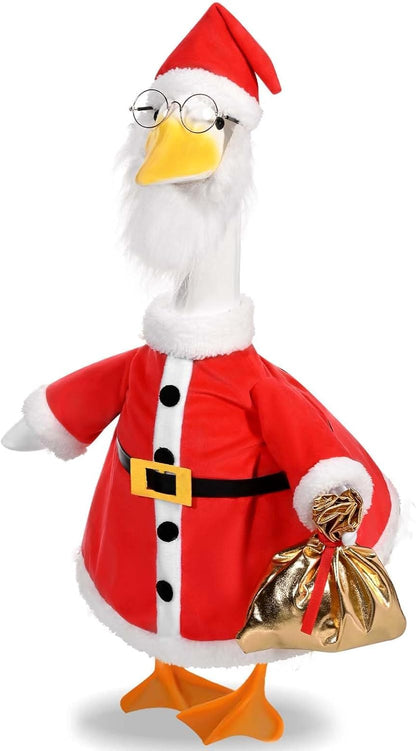 Christmas Santa Porch Goose Outfits Christmas Lawn Goose Clothes Fits 23" Cement Plastic Goose Statue for Xmas Outdoor Garden Yard Patio Statue Art Decoration