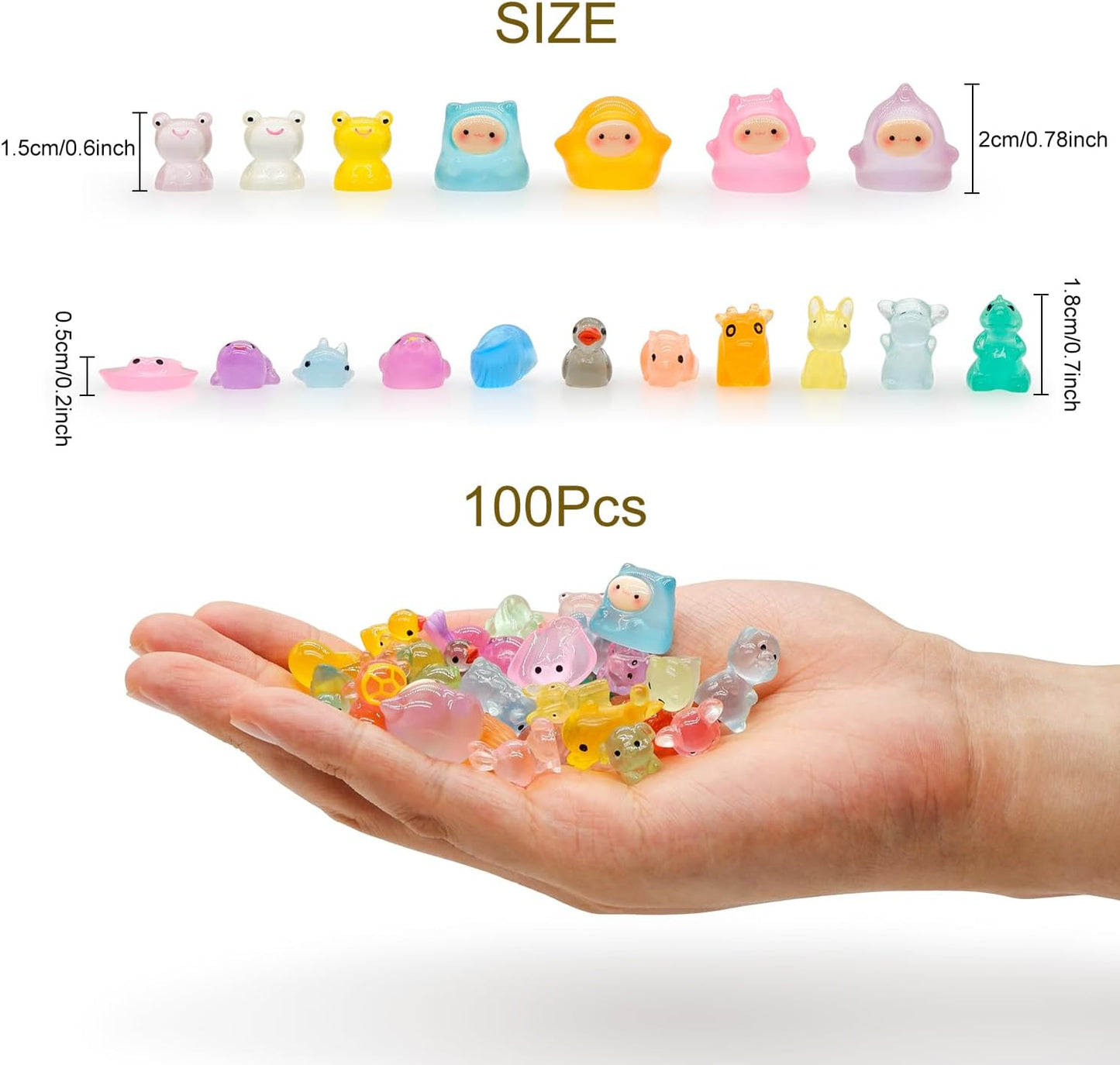 100pcs Luminous Mini Resin Animals Figures, Tiny Resin Animals Bulk, Glow in The Dark, for Miniature Fairy Garden Accessories Micro Landscape Aquarium Potted Decoration