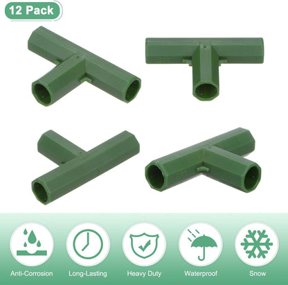 4 Pcs 11mm Greenhouse Frame Building Connectors, 3 Way Flat Pipe Fitting for Grape Trellis/Sunscreen Shed/Gardening Plant Stakes, Greenhouse Accessories [Green]
