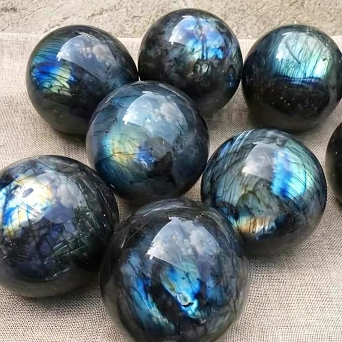 6-7CM/2.36-2.76inch Natural Crystal Ball Labradorite Sphere Moonstone Stone Crafts Polished Decorative Sphere Reiking Healing Crystals Ball Stone Fengshui Home Decoration (Labradorite, 60-70mm)