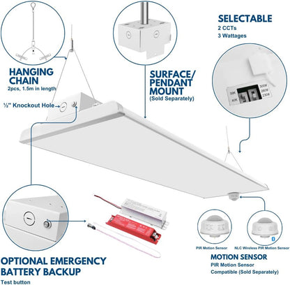 Konlite Pack of 2 ALTA LED High Bay Light - 4FT - 300W/260W/230W - 47,500 Lumens - 5000K/4000K Selectable - 120-277V - 1000W Metal Halide Equal
