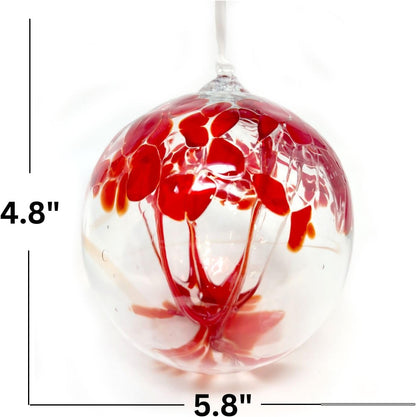 Tree of Life Glass Globe - Large 4.7 inch Hand Blown Handmade Hanging Garden Gazing Ball Indoor Outdoor Home Decor - Red