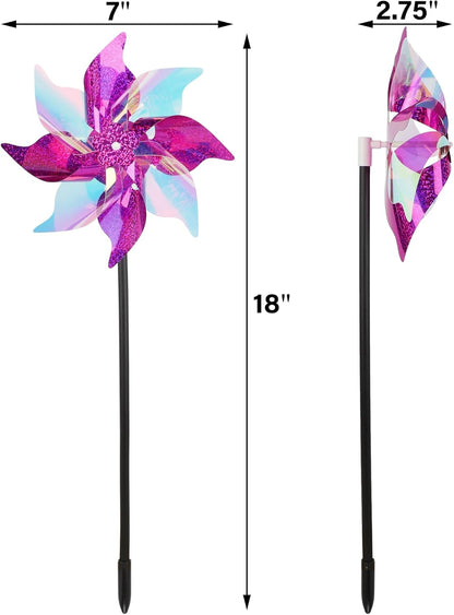winemana 12 Pcs Reflective Pinwheels Outdoor, Wind Spinners for Yard & Garden, Sparkly Bird Repellent Windmill Scare Birds Away, Deterrent Devices for Outside Patio Lawn Spring Decor (Purple)