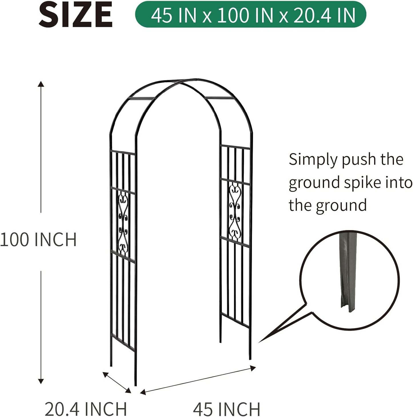 Metal Pergola Arbor, 100" H x 45" W Garden Arch Archway for Wedding Ceremony Party Curved Iron Plants Trellis Stand Use for Outdoor Garden Climbing Plants