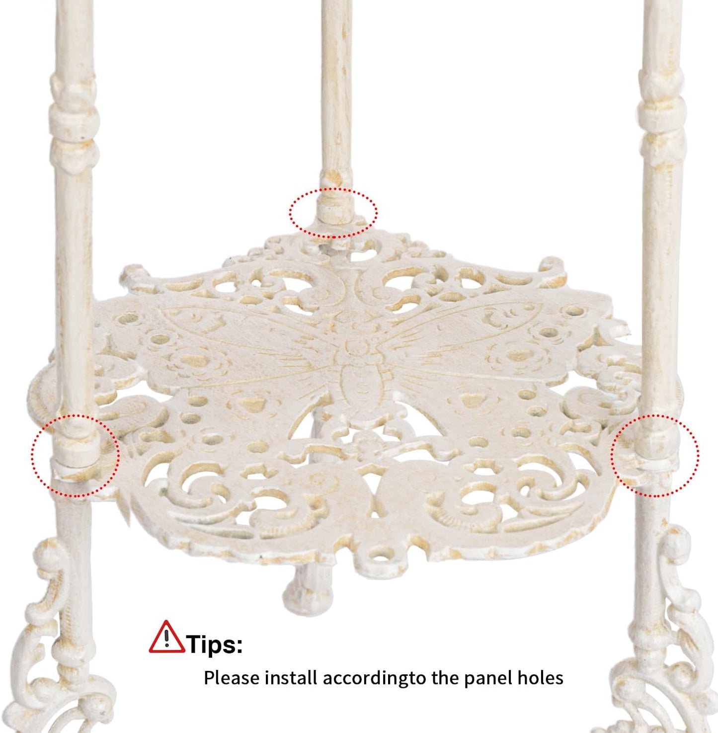 Sungmor Vintage Cast Iron 2-Tier Plant Stand, Elegant Butterfly & Floral Design with Antique White Finish, 24 Inch Tall Rustic Flower Pot Holder, Heavy Duty Metal Display Shelf for Indoor and Outdoor