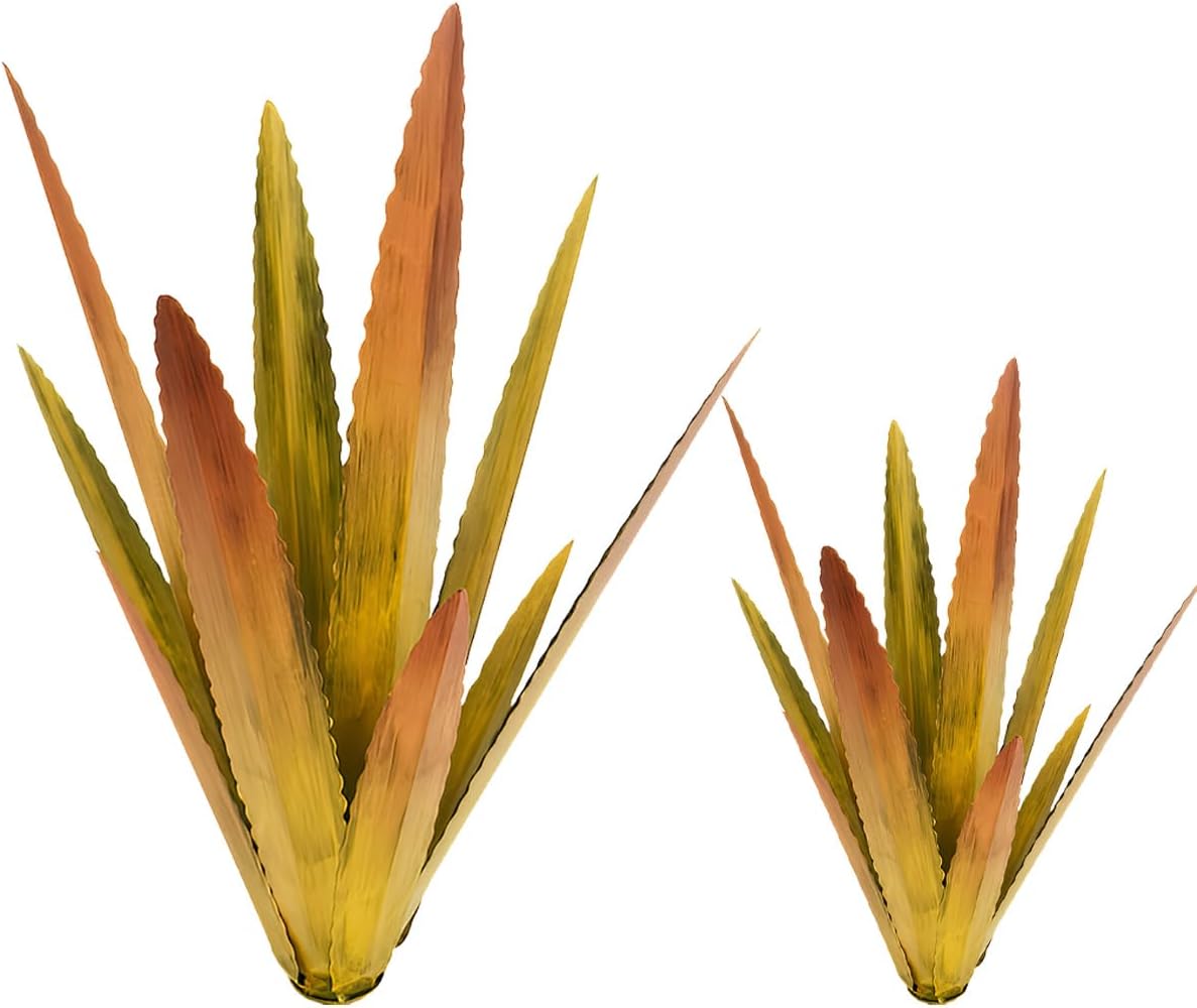 EROCK 2 Pcs Tequila Rustic Sculpture, Wind Resistant Metal Agave Plant Outdoor Home Decor, DIY Rustic Hand Painted Metal Agave Garden Art Plant Country Sculpture Statue Patio Stake Lawn Ornament Gift