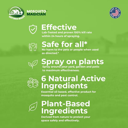 Mosquito Magician Indoor and Outdoor Spray - Use for Carpet, Furniture, Bedding, Couches & Pets – Plant-Sourced with Essential Oil – Cedarwood, 32 OZ