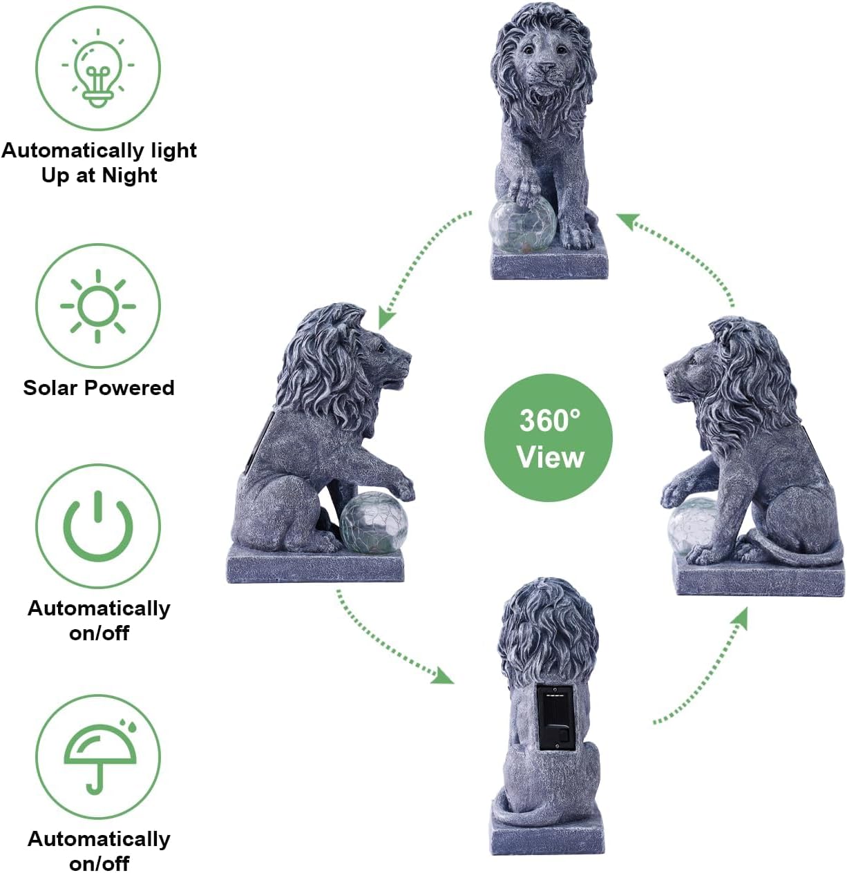 Lion Statue for Garden Decor: Outdoor Figurines Sculpture with Ball for Lawn Patio Yard Balcony - Gifts for Mom Grandma Women