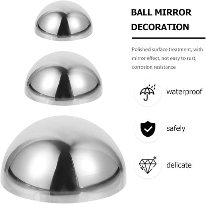 YARDWE 3pcs Gazing Ball Stainless Steel Hollow Ball Half Round Ball Mirror Ball Outdoor Hemisphere Ball Garden Decor for Home Road Yard Patio Ornament