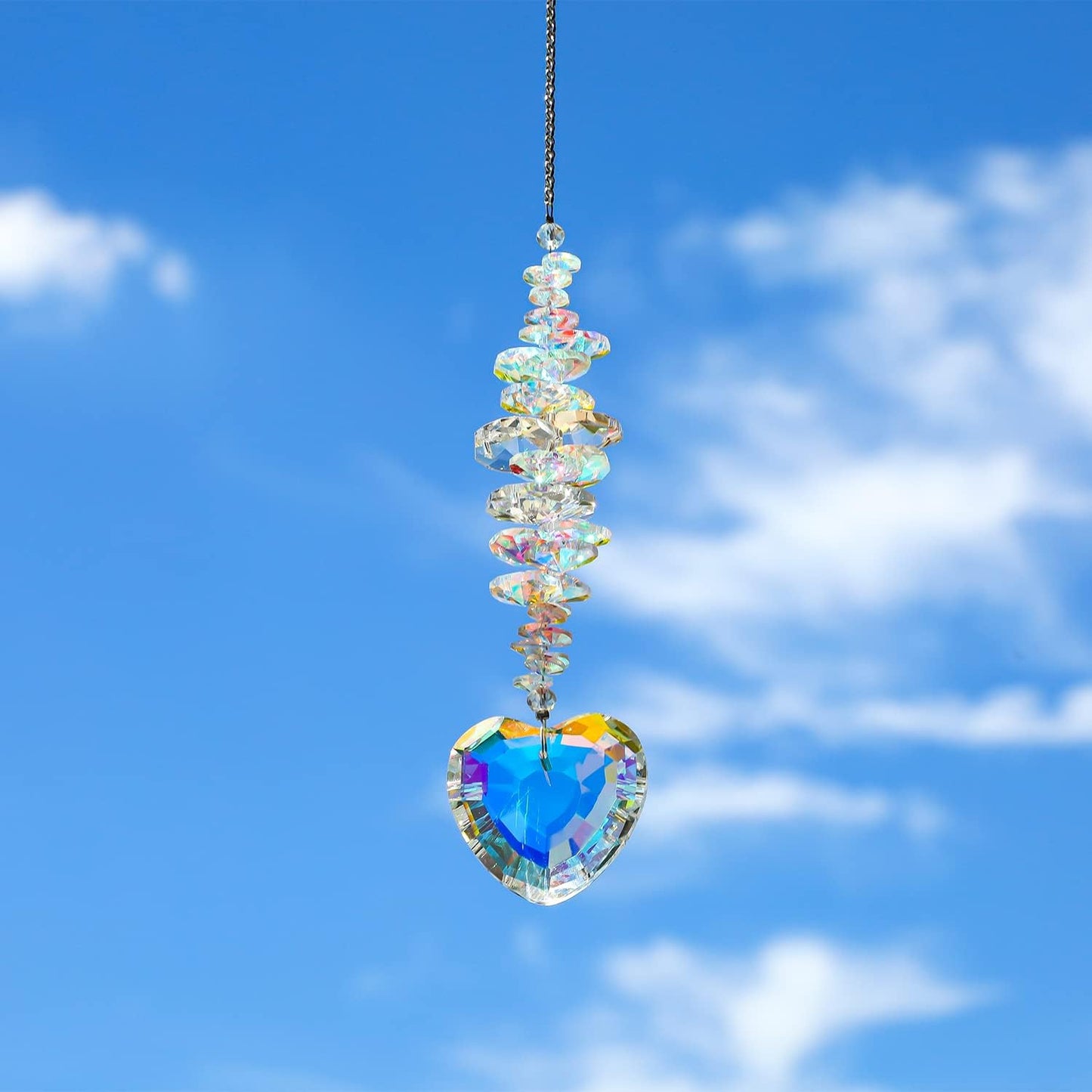 Heart Shaped Suncatcher Crystal Colorful Beads Prisms Pendant Sun Catcher Crystals for Windows Indoor Outdoor Garden Hanging Ornament Gifts for Mothers Christmas Decor