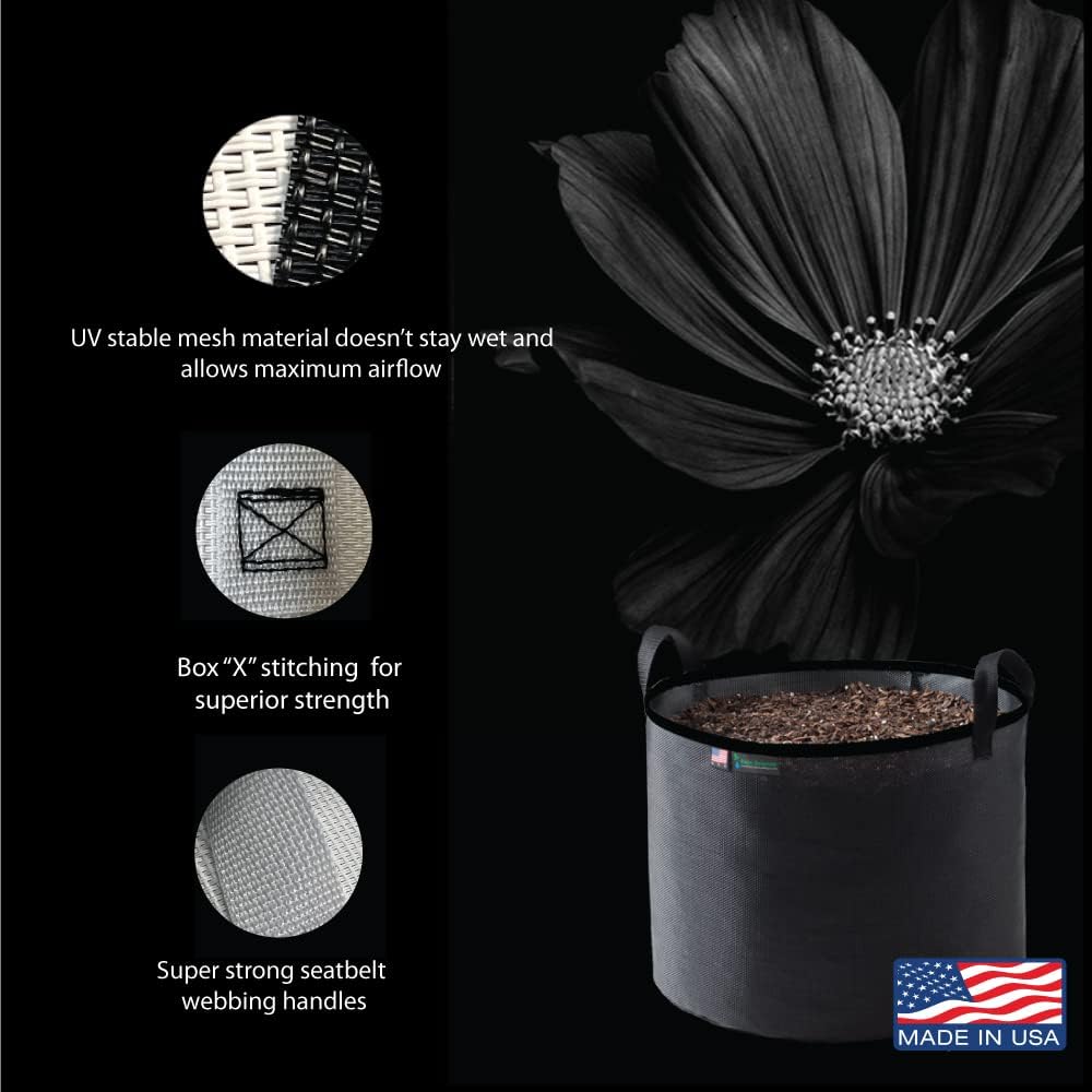 Grow Bag 7 Gallon, Planting Pots - Colorful Plant Grow Bags Pots Gardening Vegetable - Air Pruning Mesh Fabric Plant Container - (Black/Black)