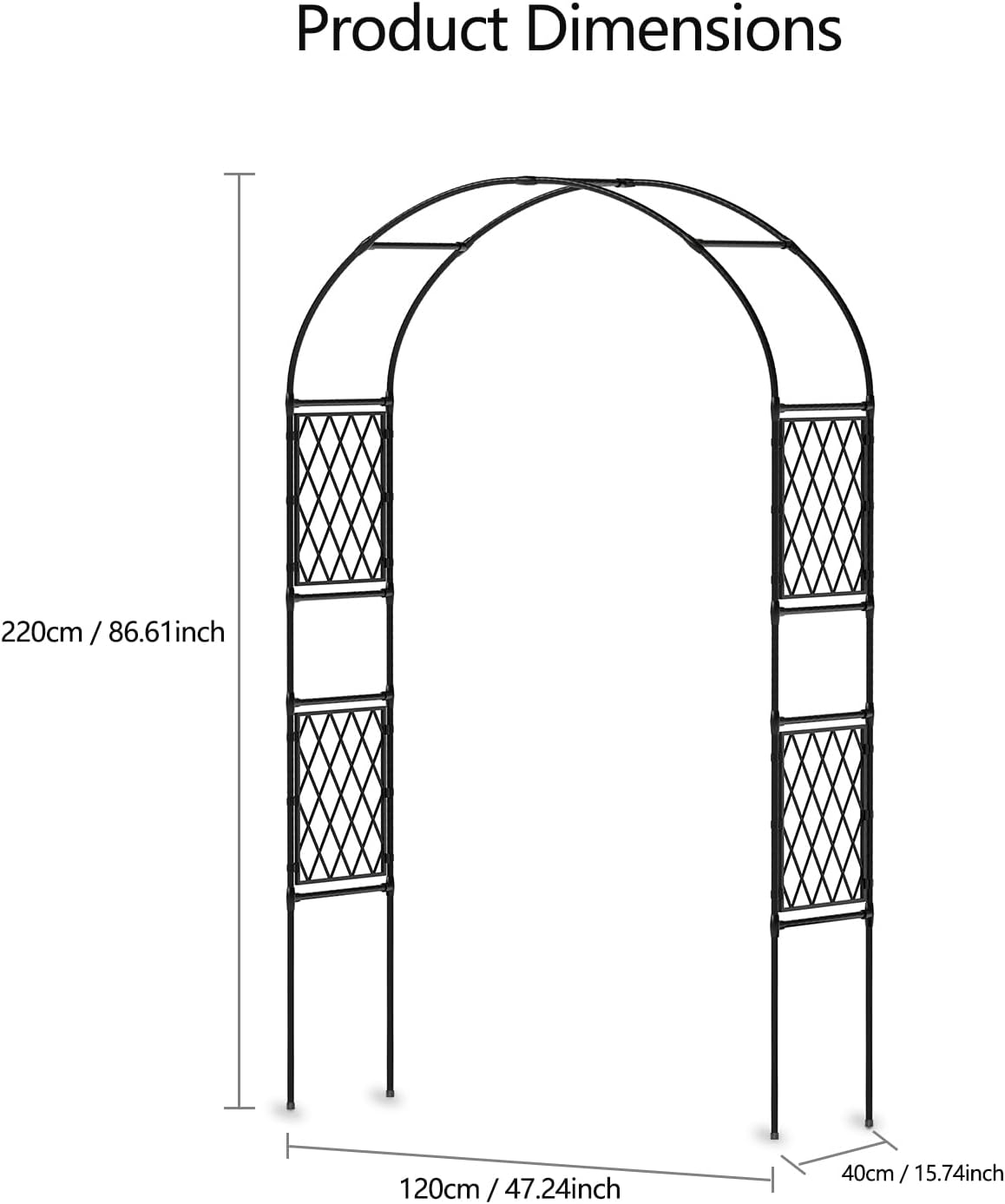 Metal Garden Arbor, Garden Arch Trellis for Climbing Plants, Decorative Archway Wedding Arch Frame for Patio, Backyard, Patio, Lawn, Pathway, Black
