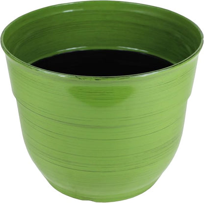 Garden Elements Indoor/Outdoor Glazed Brushed Happy Plastic Planter, Large, Dark Green, 15"