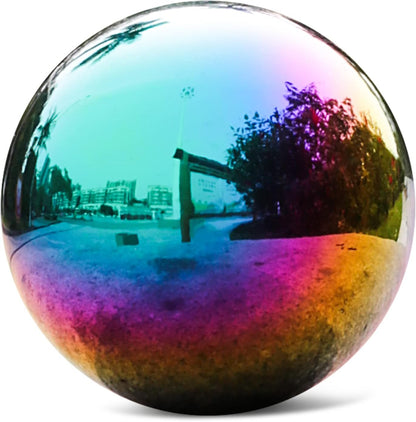Rainbow Stainless Steel Gazing Ball,10inch Mirror Polished Hollow Ball