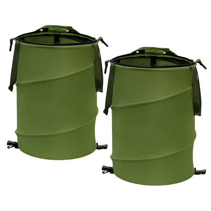 Reusable Lawn and Leaf Garden Bag, Collapsible/Pop Up Trash Can, 18x22 In Garbage Can and Recycling Bin with Lid for Home Storage, Laundry, Camping, Garden (2Pcs-Green 24 Gallons)