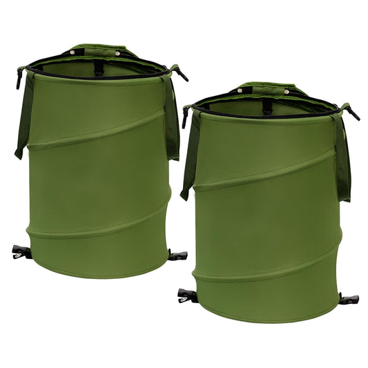 Reusable Lawn and Leaf Garden Bag, Collapsible/Pop Up Trash Can, 18x22 In Garbage Can and Recycling Bin with Lid for Home Storage, Laundry, Camping, Garden (2Pcs-Green 24 Gallons)