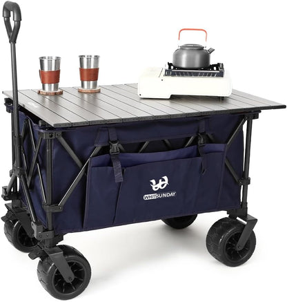 Whitsunday Collasible Wagon, Large Capacity 400Lbs, All-Terrain Wheels Heavy Duty Utility Wagon for Gardening Shopping Fishing Camping Outdoor Picnic Blue