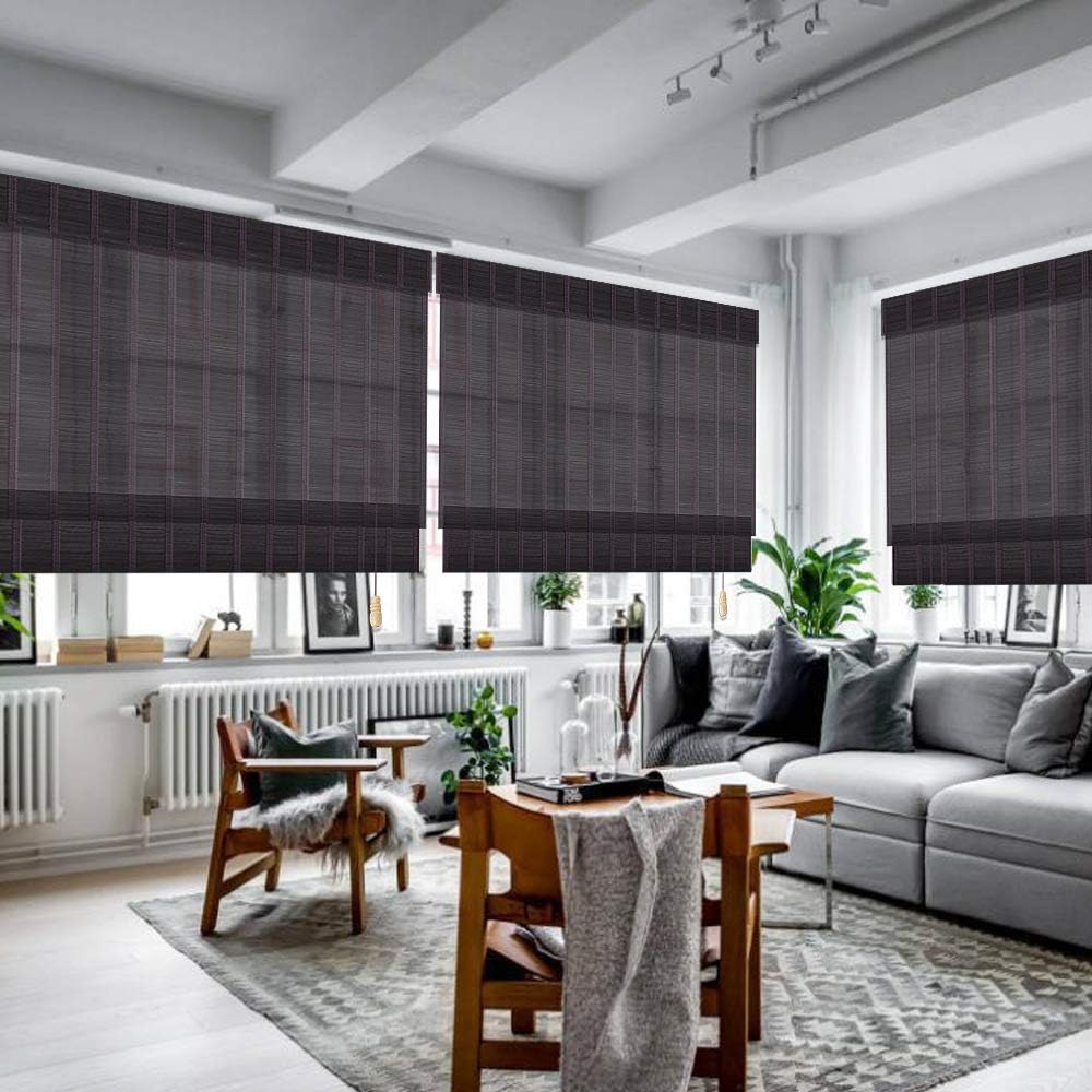 LETAU Wood Window Roman Shades, Bamboo Light Filtering Window Blinds for Indoor Home, Office, Kitchen, Pattern 6