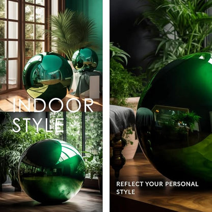10 Inch Stainless Steel Gazing Globe,v2croft Hollow Ball Mirrored Surface Polished Shiny Sphere,Garden Stainless Steel Gazing Ball for Outdoor Lawn Pond Yard Ornament(Green)