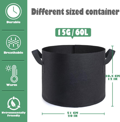 12 Pack 15 Gallon Grow Bags,Premium Fabric Pots 15 Gallon for Healthy Plant Growth - Durable and Reusable Garden Bags to Grow Vegetables,Fruits,and Flowers