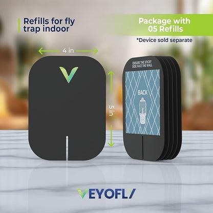 VEYOFLY Fly Trap Indoor Refill, Fruit Fly Traps for Indoors, Gnat Traps for House Indoor,Fly Catcher, Fly Trap,Plug in Catch for Fruit Flies,Moths,Gnats,Mosquito Trap (Pack of 5 Refills-Black)