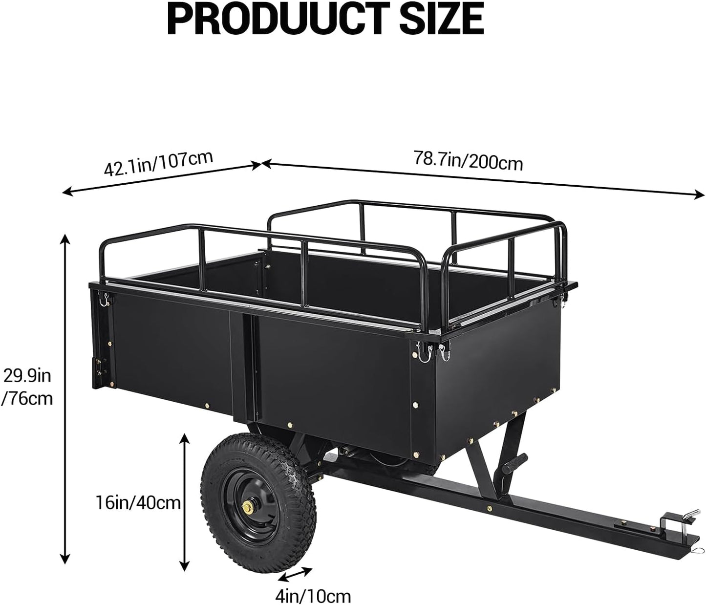 Heavy Duty Steel Dump Cart with 900 Lbs Capacity Utility Garden Trailer, Removable Sides, Tilt Bed, Foot-Operated Dump, 15 Cu Ft, Flatbed Dolly Gardening Cart with Tow Handle, TC002