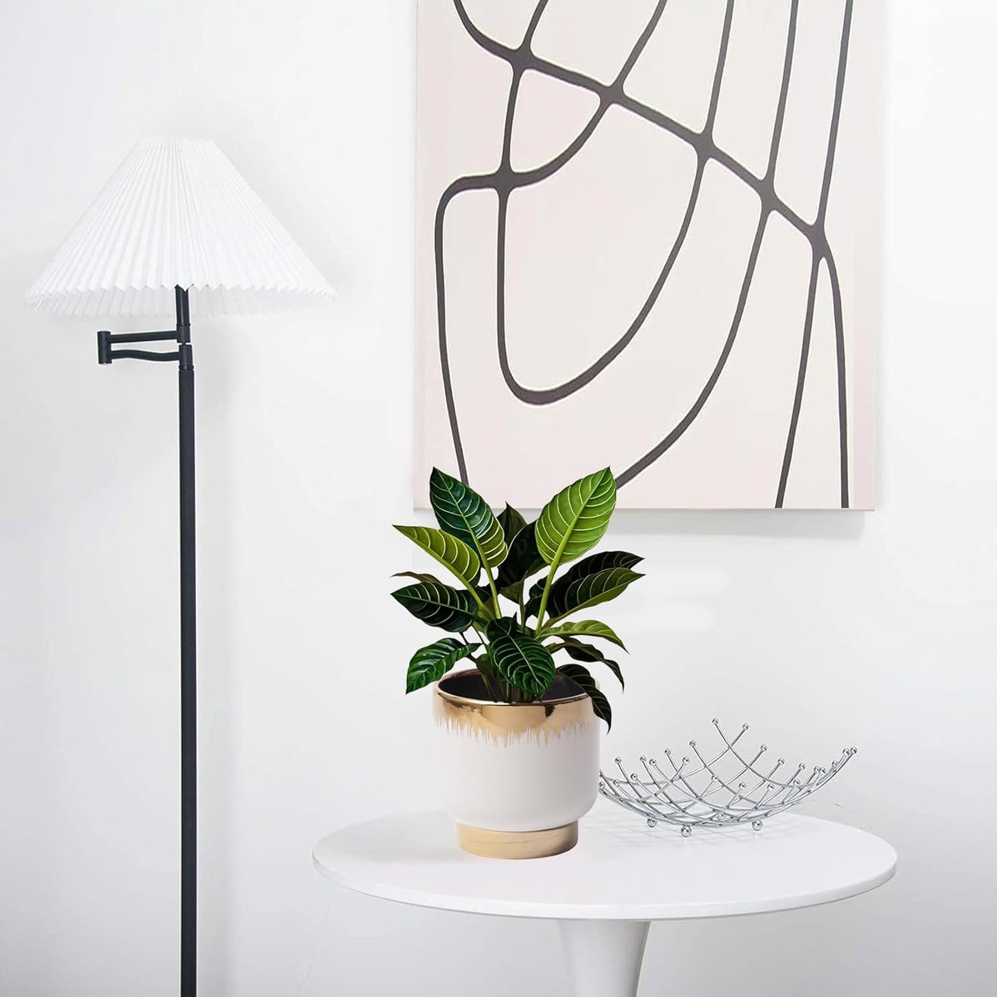 LB White Gold Ceramic Plant Pot for Indoor Plants, Succulent Planters Ceramic Plant Pots, Modern Flower Pots for Living Room Office Home Decor, Round Flower Pot of 4.3 Inch(Plant Not Included)