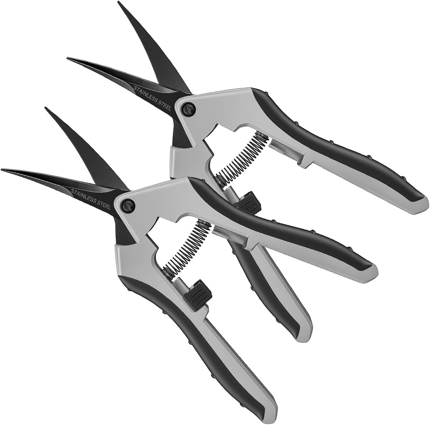 6.5" Ultra Sharp Pruning Shears - Professional Garden Scissors with Curved Stainless Steel Blades, Ergonomic Handle, Rust Resistant, Safety Lock, Trimming Scissors for Plants in Grow Tents, 2-Pack