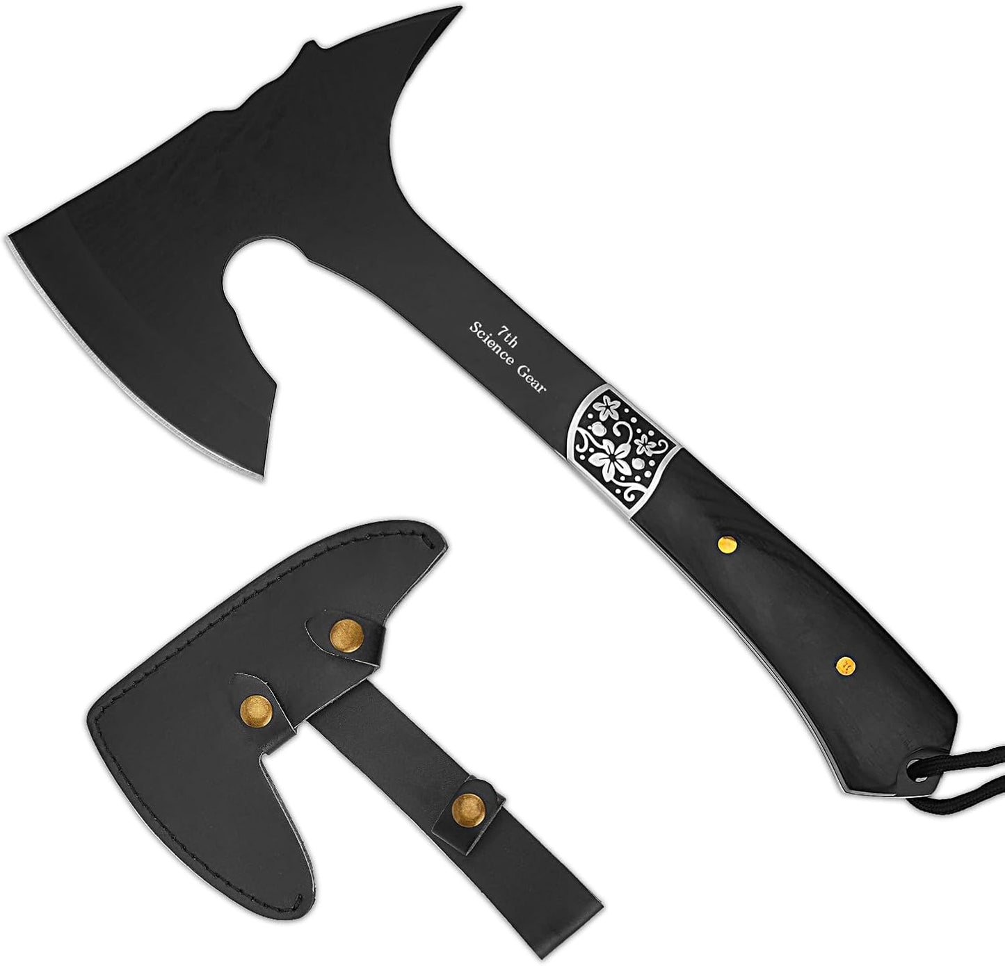Camping Hatchet Axe with Leather Sheath – 13" Full Tang Compact Survival Tomahawk with Wood Handle for Outdoor Backpacking, Bushcraft, Hiking, and Camping