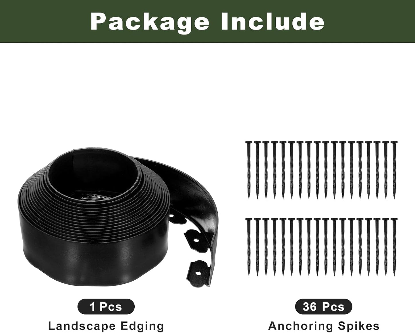 uxcell Landscape Edging, 1Pcs 40FT x 3.94" - No Dig Garden Edging Kit with 36 Stakes, Landscape Edging Border for Garden Lawn Flower Bed Yard Grass (Black)