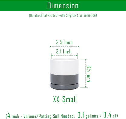 D'vine Dev Set of 4 Small Ceramic Plant Pots, 3.5 Inch Succulent Planter Pot for Plants with Drainage Hole and Saucer, White/Speckled Grey, 94-X-A-6