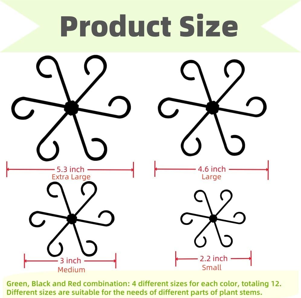 12 PCS Plant Stem Support, Plant Stakes for indoor Plants Plant Clips for Climbing Plants, Plastic Monstera Plant Support Accessories for Potted indoor Plant in Various Growth Stage(4 Sizes, 3 Colors)