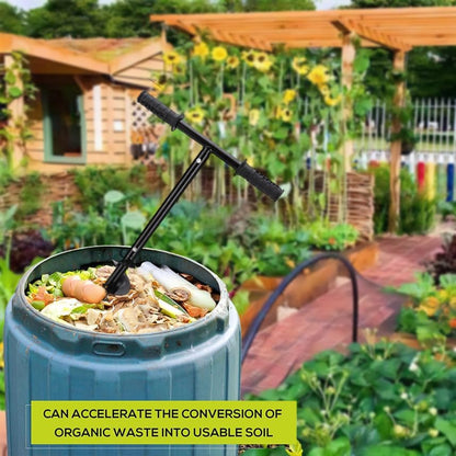 Compost Turning Tool Compost Stirring Tool,Compost Turning Bar 33.4inch,Manual Compost Aerator Tool Turner & Mixing Tool for Outdoor Compost Bin,Composting Accessories (Black-33.4IN)