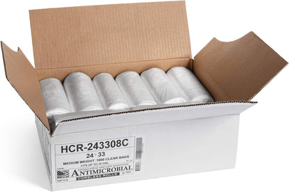 Aluf Plastics High Density Trash Bags, 16 Gallon, 1000 Count, 8 Micron (eq), 24" x 33", Clear, for Bathroom, Office, Industrial, Commercial, Janitorial, Municipal, Recycling