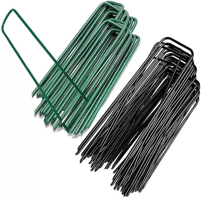 4 inch 25 Pack Black Galvanized Landscape Staples 11 Gauge Garden Stakes Pins Anti-Rust Ground Stakes U-Shaped Tent Stakes are Used for Weed Barrier, Irrigation Tubing, Yard Lawn, Landscape Fabric