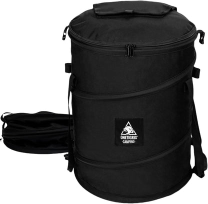 ONETIGRIS Collapsible Trash Can for Camping,12 Gallon Pop up Trash Can with Sorting Clips, Outdoor Collapsible Bin with Lid 600d Oxford Cloth Yard Waste Bags Garden Bag for Camping,Recycling,RV