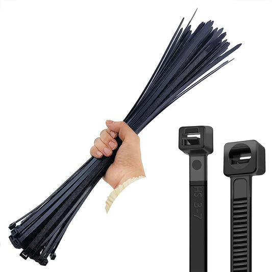 HS 18 Inch Zip Ties Black Heavy Duty 120 Pounds Wide Straps (50 Pack) Nylon PA66 UV