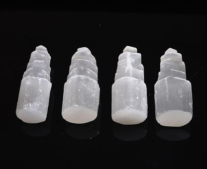 JIC Gem 4Pcs Selenite Tower Skyscraper Healing Crystal Stone Reiki Meditation Positive Energy 4 Inch