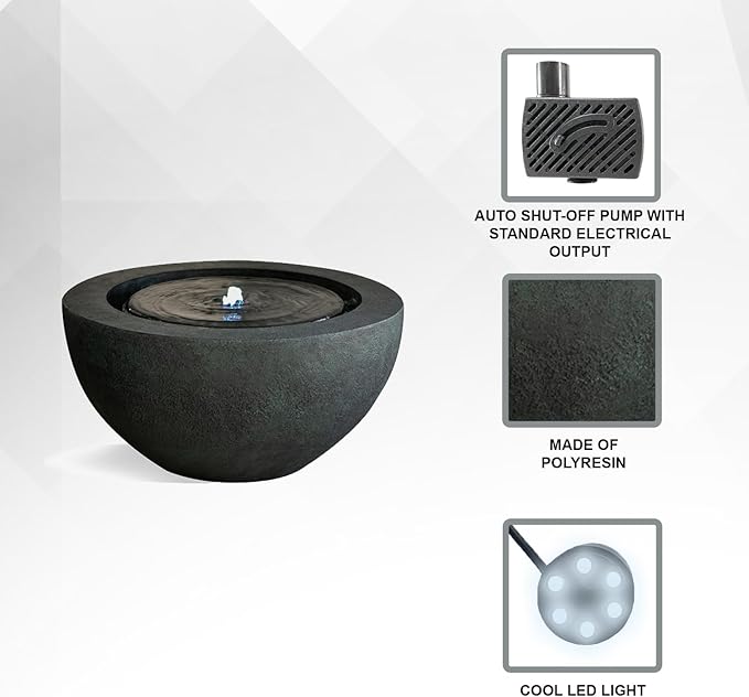 Xbrand 19.8" W Round Polyresin Indoor/Outdoor Sphere Water Feature w/LED Light, Garden Patio Fountain Decor, Dark Green, ALLS3542-2