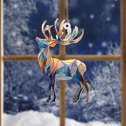 Stained Glass Deer Christmas Ornament 2025 – Reindeer Tree Decoration, Acrylic Suncatcher Window Hanging, Holiday Home Décor & Gift for Wildlife Lovers(Sun-06)