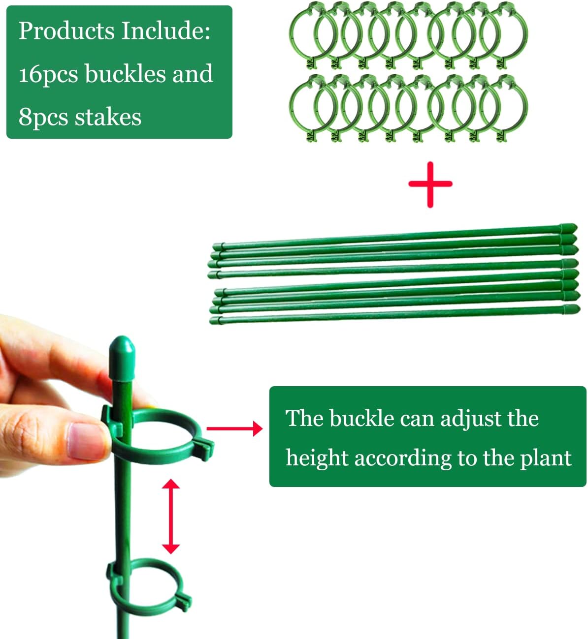 Belit 8 Pack Small Plant Support Plant Stakes, Adjustable Garden Single Stem Support Stake, Planter Support Ring for Orchid, Rose, Peony, Peppers and More, 12 inch