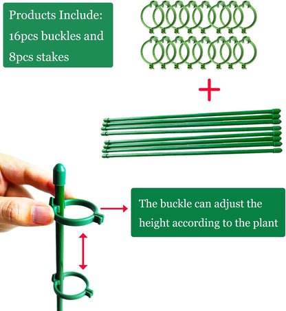 Belit 8 Pack Small Plant Support Plant Stakes, Adjustable Garden Single Stem Support Stake, Planter Support Ring for Orchid, Rose, Peony, Peppers and More, 12 inch