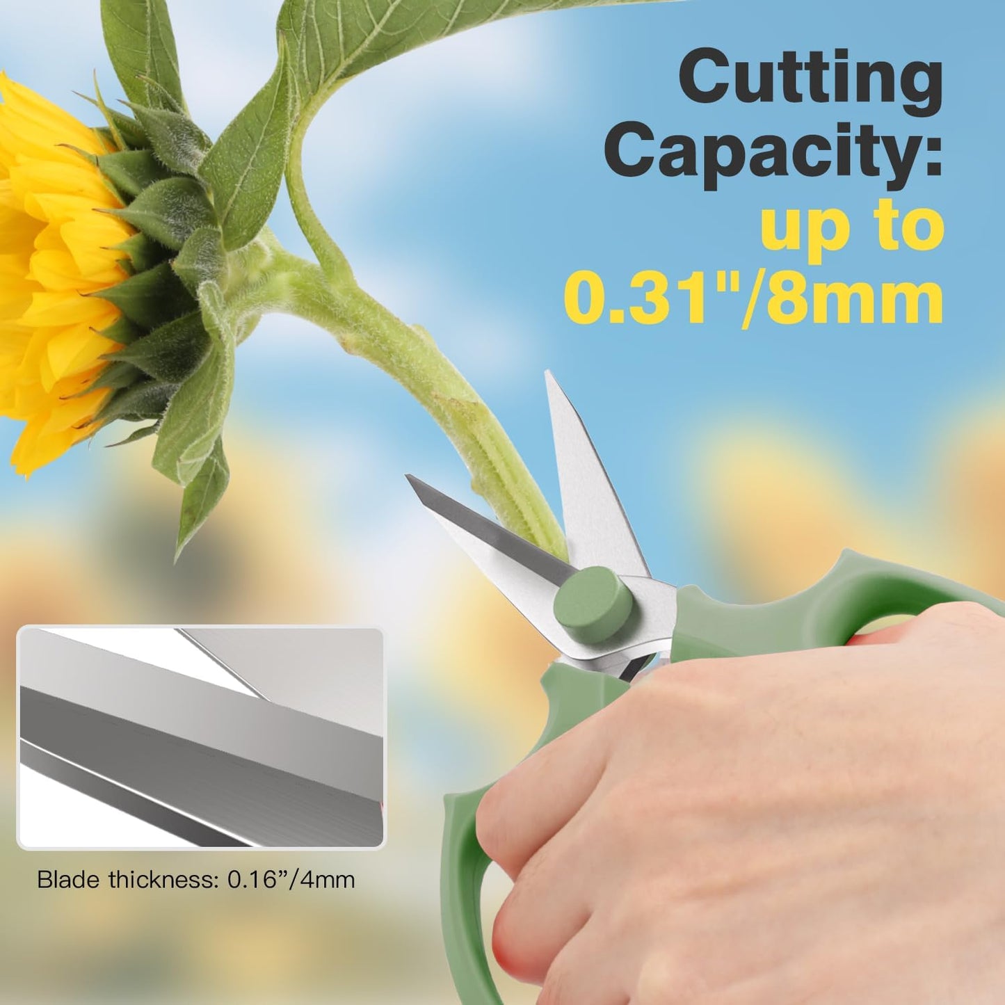 Housolution Flower Scissors, Strong Floral Shears, Premium Steel Pointed Garden Pruning Shears Floral Fruits Leaf Scissors Hand Pruner Snip Trimming Tool for Gardening Flower Arrangement,Avocado Green
