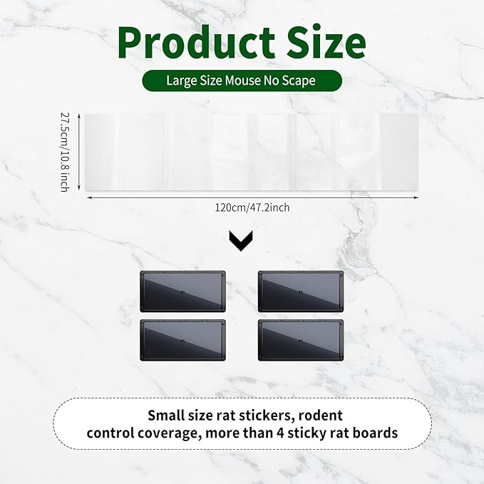 Qualirey 4 Pcs 47 Inch Ultra Large Sticky Mouse Glue Traps Sticky Rat Trap That Work for Rats Roaches Rodents Heavy Duty Pre Baited Mats Indoor Outdoor Catch Pest (Clear)