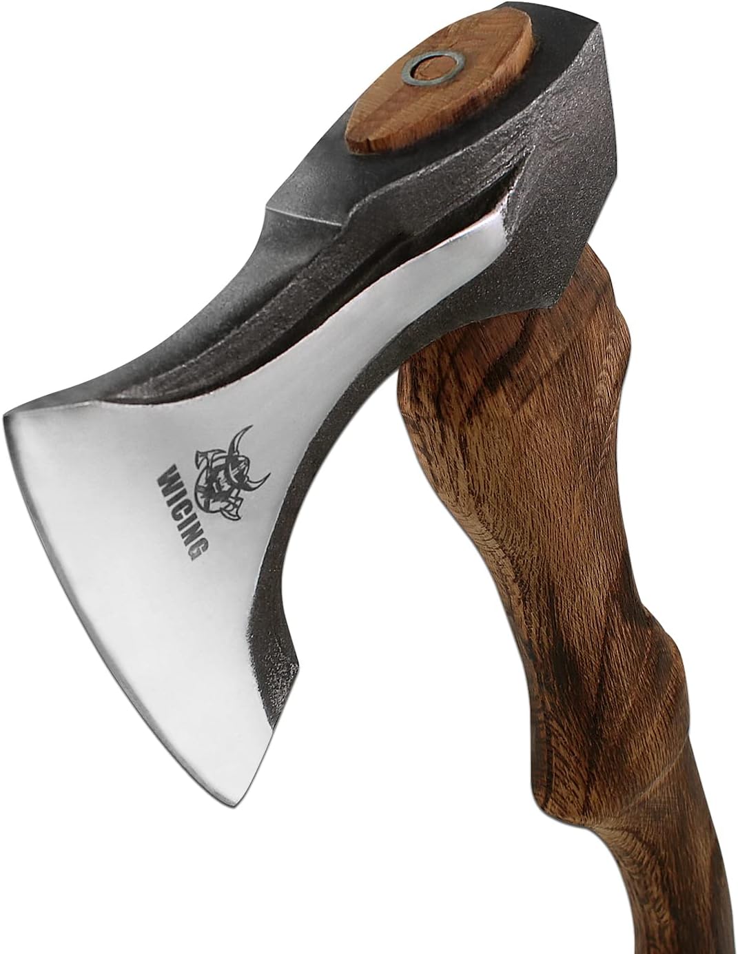 Splitting Axe, 14.8 - inch Camping Hatchet with Leather Sheath, Chopping Axe 1055 High Carbon Steel and Beech Wooden Handle