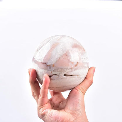 JIC Gem Extra Large Pink Agate Crystal Sphere,Decorative Crystal Ball Pink Gemstone Sphere for Meditation,Office Table Decorations 100-110mm