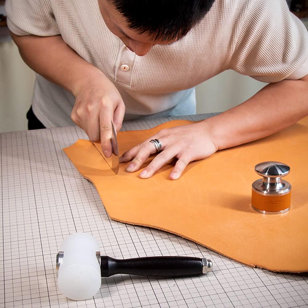 WUTA Leather Cutting Knife Ultra Sharp Round Head Craft Skiving Cutting Tools Round Leathercraft Knife DIY Handmade Senior Leather Tools (11# 4 inches)