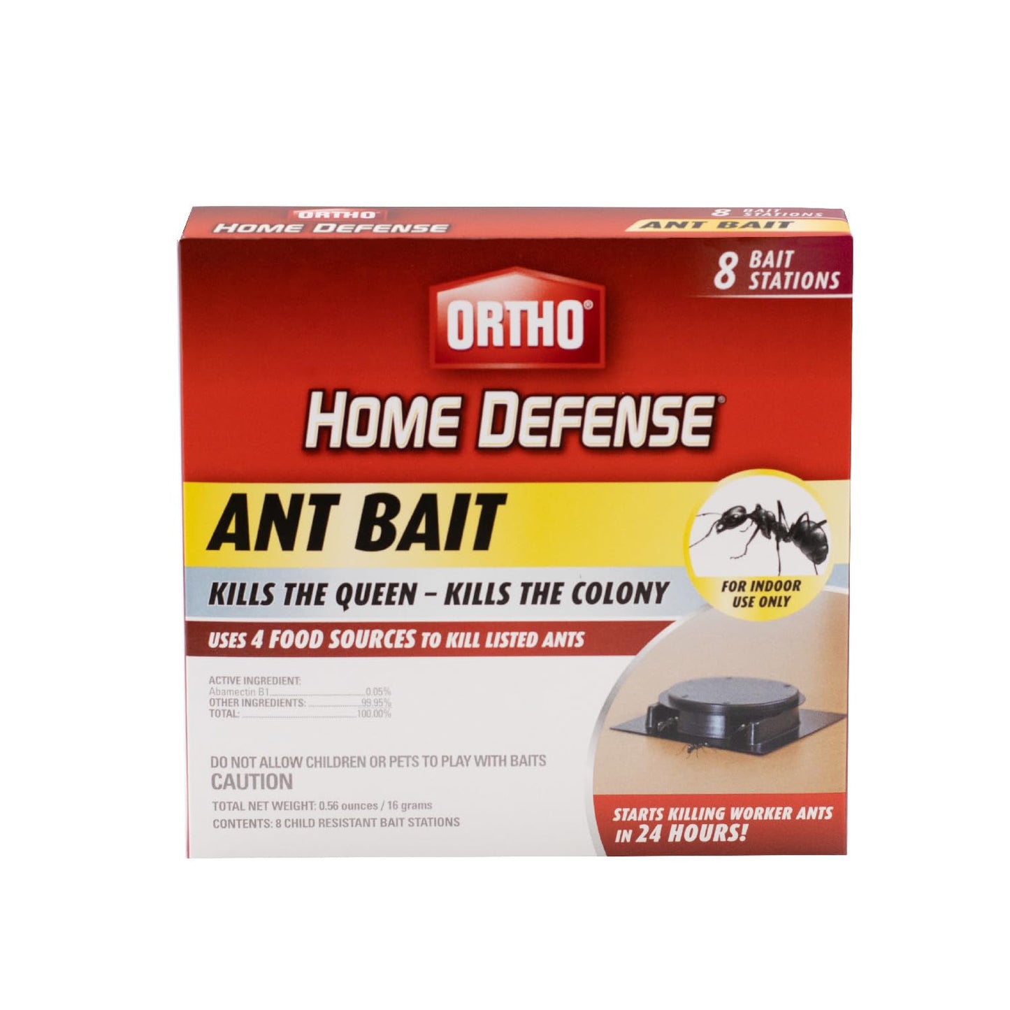 Ortho Home Defense Ant Bait Stations, Outdoor & Indoor Ant Killer, 8 Plastic Stations with 4 Food-Based Attractants, Child-Resistant Design, Formulated with Abamectin B1, Ready-to-Use Bait Station
